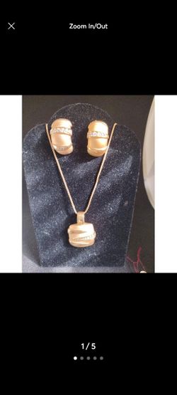 Gold Plated Saudi Style 18" Snake Necklace with Gold Chunk Hoop Earrings