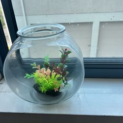 9 inch glass fishbowl with fake decor