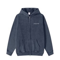 Snow Washed Zip-Through Fleece Hoodie