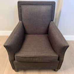 Uttermost Charcoal Gray Linen Armchair w/ Brass Nailhead Trim & Walnut Feet