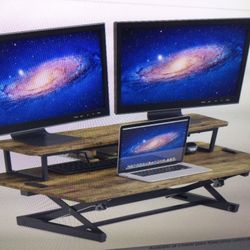 MINI COUNTER STANDING DESK RISER… Desk Converter - 32 Inch Adjustable Up Desk Workstation, MDF Wood, Ergonomic Desk Keyboard Tray, Deskto