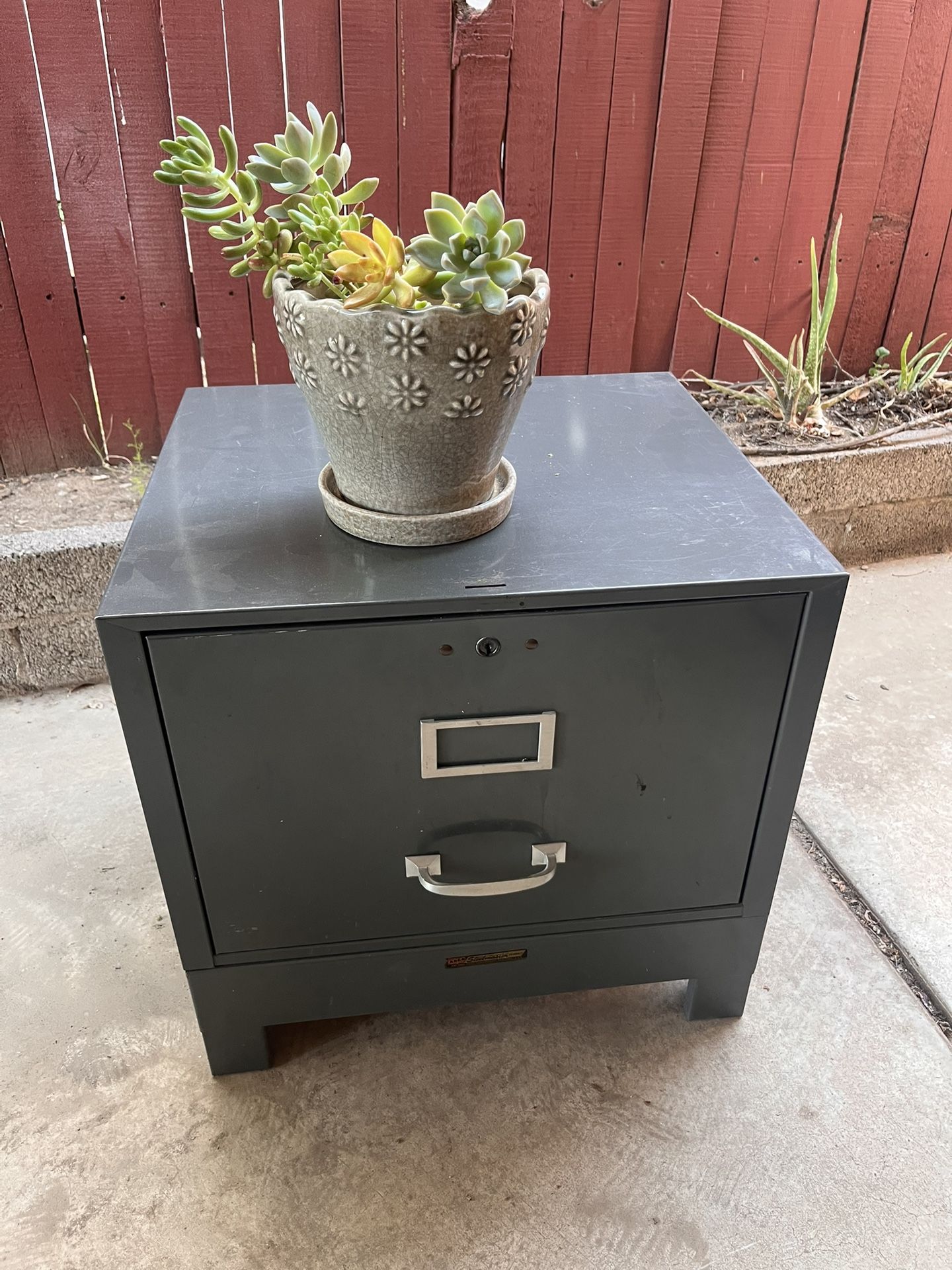 Vintage Metal File Drawer, Side Table - 18”x16”x18” H
