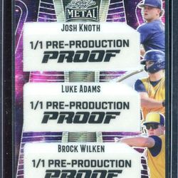 Real Nice Rare Lot Of 3  ,, 1/1 Leaf Metal Proof Waves Josh Knoth,Luke Adams,Brock Wilkens Rookie Cards... All 3 Mint .!!!