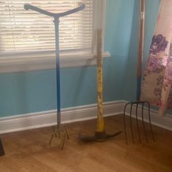 3 Gardening Tools , Pitchfork, Pickax and Garden Claw
