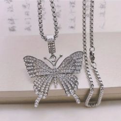 Chic & Fashionable CZ Inlaid Butterfly Hip Hop Pendant Necklace 