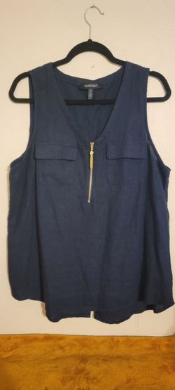 Ellen Tracy Navy Sleeveless Zip-Front Blouse