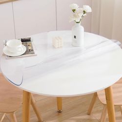 42” Inch Round Clear Table Cover Protector, Clear Round Protector for Dining Room Table, 1.5mm Thick Waterproof Round 2) With Marvel Contact Paper 