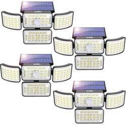 Solar Lights for Outside, 2500LM 250LED Security Lights Outdoor, 270° Wide Angle Flood Light, 3 Modes IP65 Waterproof Solar Motion Lights, 4Pack