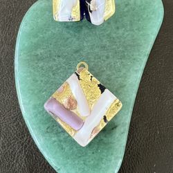Genuine Murano Glass Pendant And Earrings 