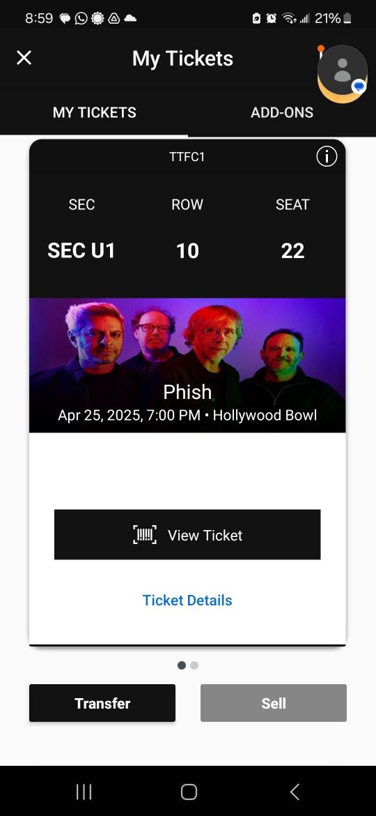 1 phish ticket friday 4/25 or sunday 4/27