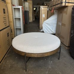 Four Hands Edwyn Large Vintage Wheat Gunmetal Brown Upholstered Ottoman