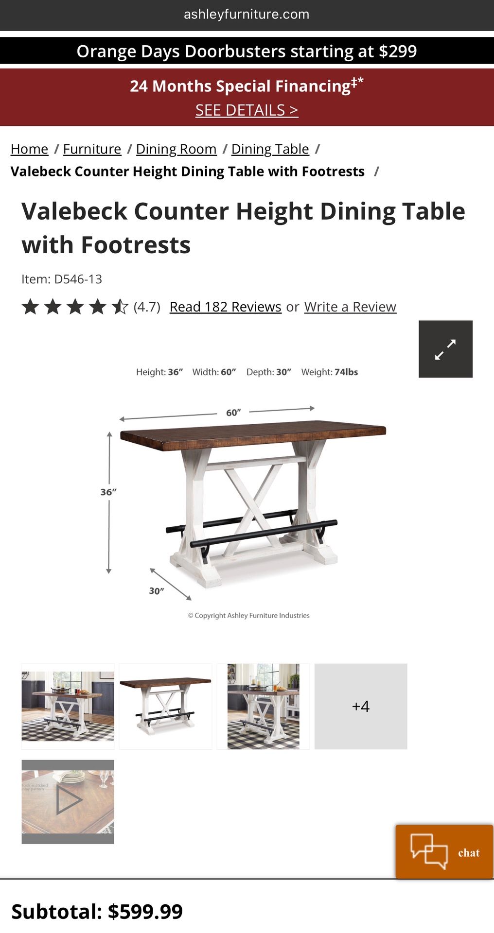 Valebeck Counter Height Dining Table with Footrests