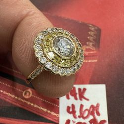 14K Solid Gold Wedding Ring CUBIC ZIRCONIUM STONES 4.6Gr Size 7.5