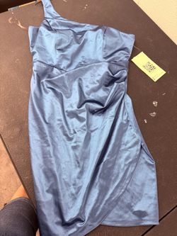 Blue Satin One-Shoulder Cocktail Dress