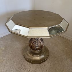 Vintage Antique Gold Mirrored Top Table Palm Leafed 