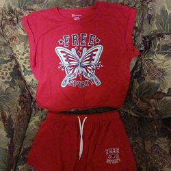 Ladies RED Blouse And Short Set $12 Large