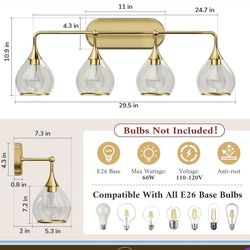 Bathroom Vanity Light New  - Ret. $100 - 4 Light Modern Bathroom Vanity Light Fixture Gold Vanity Fixtures