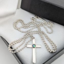 24" Abalone accent Cross Necklace Made from Premium Sterling Silver 925