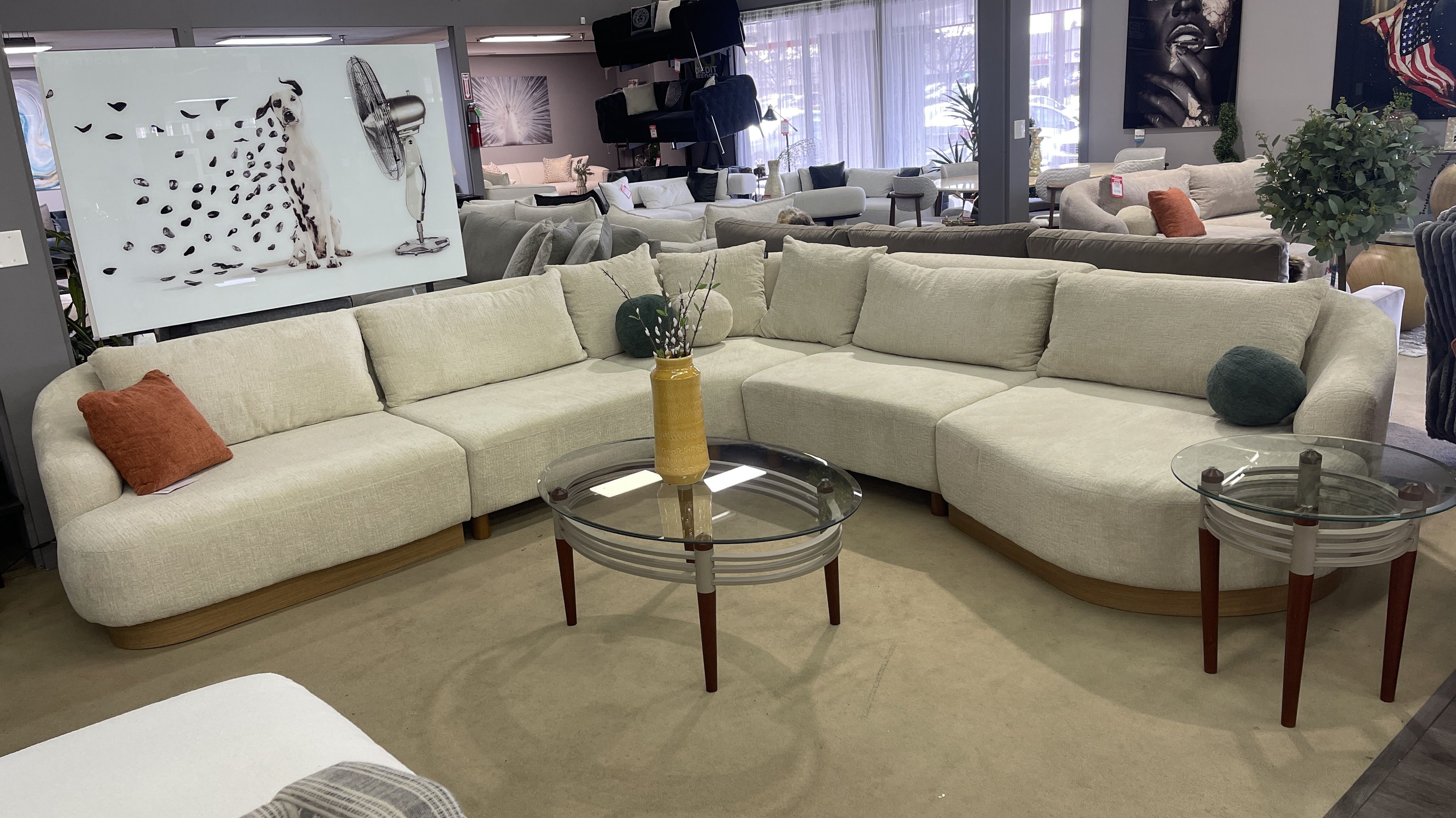 Cream Curved 5 piece Symmetrical Corner Sectional Sofa