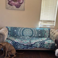 Grey tufted couch. Used