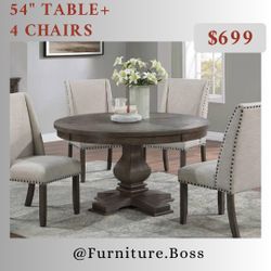 Round Dining Table + 4 Chairs - 