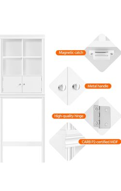 2 New Yaheetech Over The Toilet Storage Cabinet with 4 Open Storage Compartments and 2 Doors