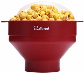 The Original Salbree Collapsible Silicone Microwave Popcorn Popper Maker Machine, Microwavable Bowl Holds 16 Cups, Uses Hot Air And Oil Always Optiona