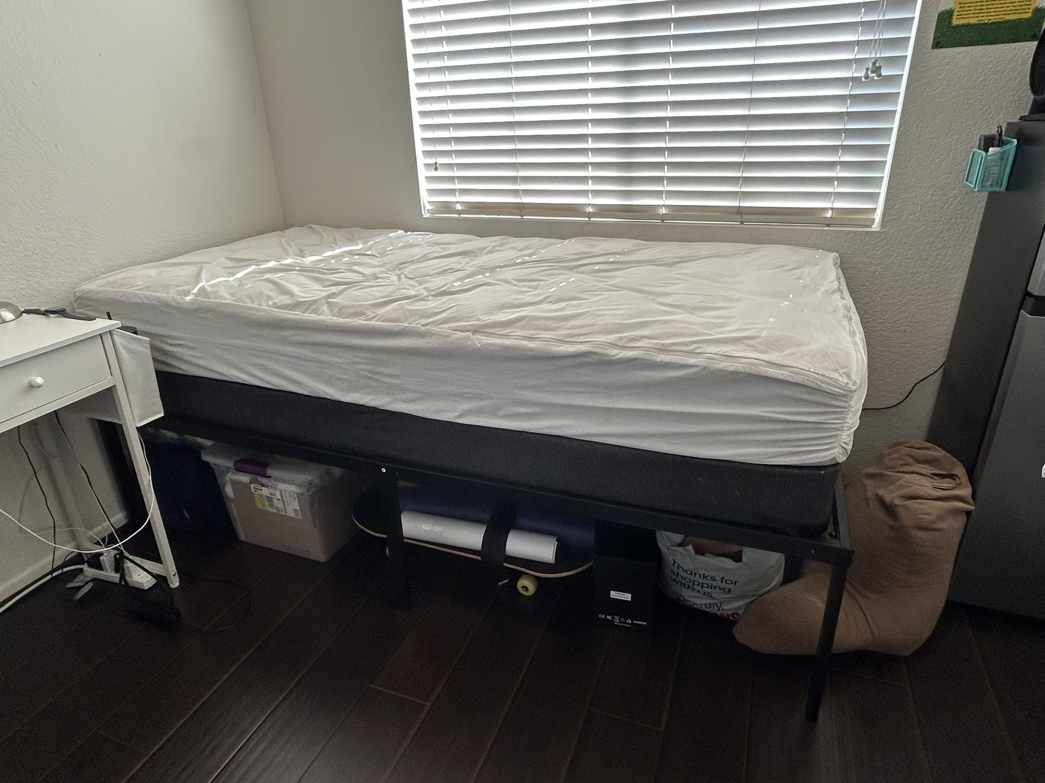Twin Bed Frame + Box Spring + Optional Mattress – Great Condition!