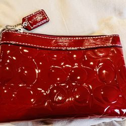 Coach Signature Red Patent Wristlet