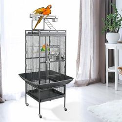 61-inch Playtop Parrot Bird Cages, Wrought Iron Large Birdcage with Rolling Stand for Parakeet Cockatiels Quaker Conure Lovebird Finch Canary Small Me