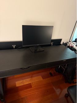 Large Black Office Desk with 2 Drawers & Hidden Cable Management
