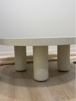 odern Round Coffee Table – 34” Cream/Ivory | Solid & Heavy