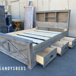 New Queen Size Bed Frame With 3 Storage Drawers On One Side Only! 