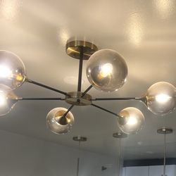 Modern Gold 6 Light Semi Flush Mount With Smoke Glass