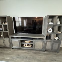 Wood TV Console With Cabinets And Shelves. 3pca Set