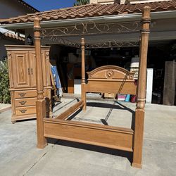 Solid wood queen bed and armoire