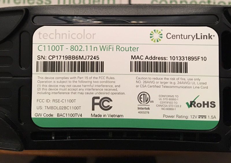 CenturyLink Technicolor C1100T 802.11n Wi-Fi Dual Router/Modem