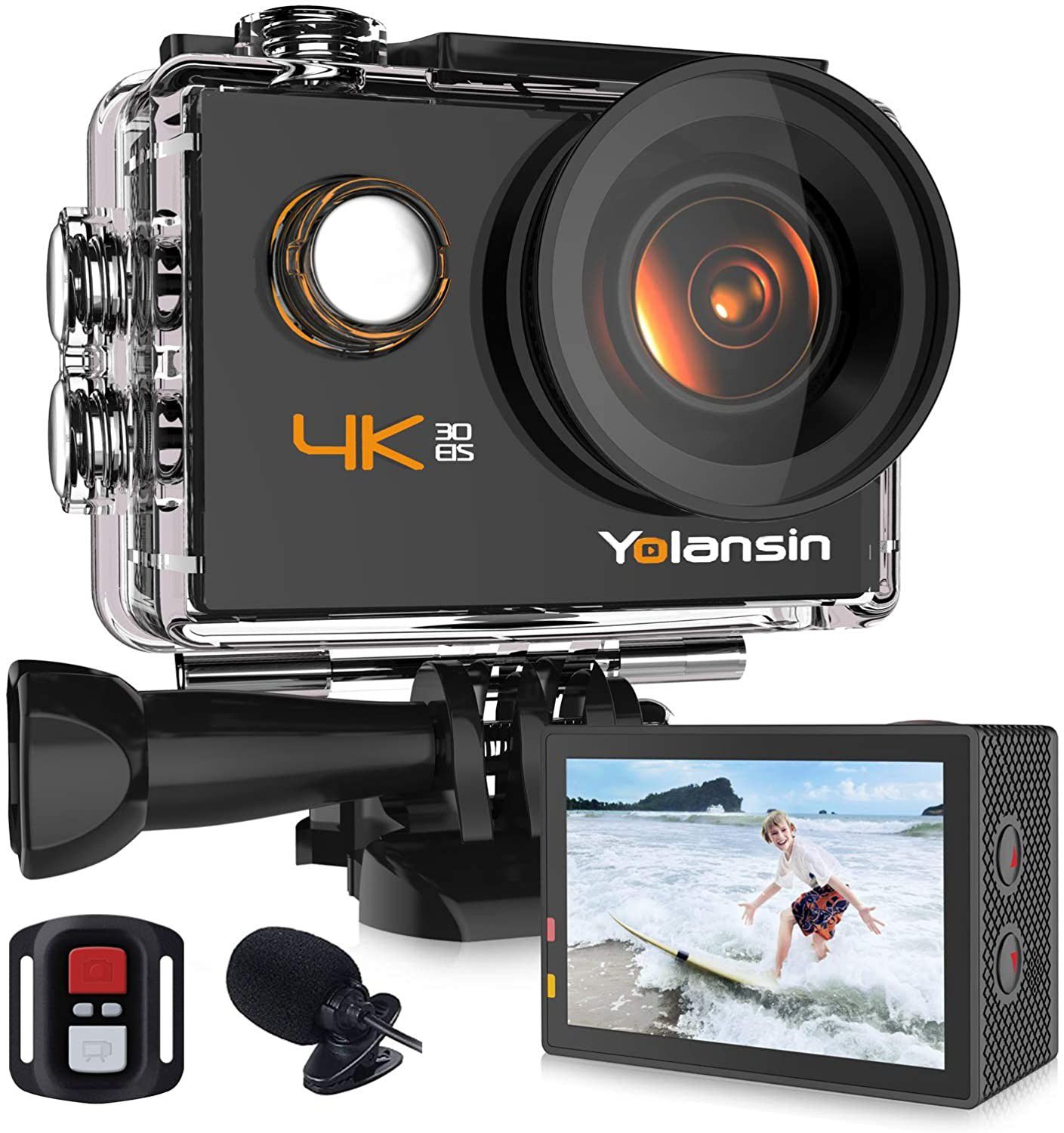 4K Action Camera 20MP 40M Waterproof with 170° Wide Angle Ultra HD DV Camcorder with 2.4G Remote Control 2 Batteries Mounting Accessories