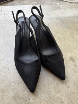 French Connection Black Pointed Toe Slingback Kitten Heels | Size 8