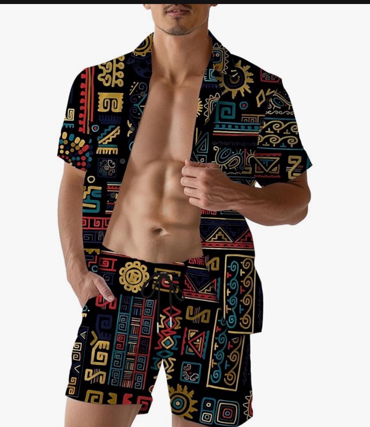 Shirts and Shorts Set 3 Pieces Tropical Outfit Animal Print Button Down Matching Suit with Bucket Hats