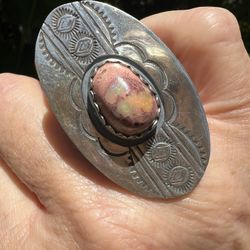 Sterling Large Opal Shield Ring 6.5