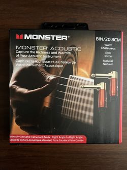 NEW Monster Cable Prolink Acoustic Pro Audio Instrument Cable, Right Angle to Right Angle 8 in. Black