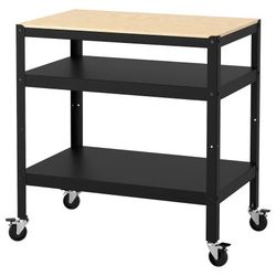 IKEA BROR Work Station Utility cart, black/pine plywood Heavy-duty, 33" x 22" x 34" 