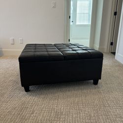 Black Leather Storage Ottoman 