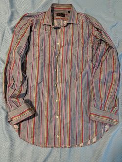 ETRO Multicolor Striped Cotton Button-Up Shirt Spread Collar Long Sleeve Size 43
