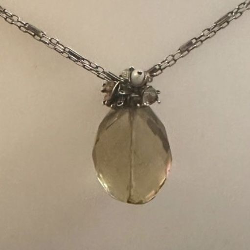 Antiqued Vtg Sterling Silver 17” Necklace Yellow Tourmaline Pearls Onyx Quartz 925