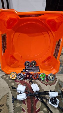 Beyblade X 8 Beyblade Tops With Orange Bucket Stadium