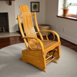Vintage Amish Bent Solid Oak Glider Rocker