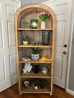 Rare vintage large size 6 foot tall wicker bookcase