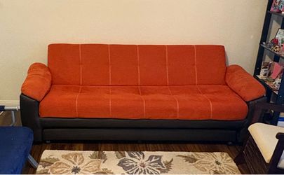 Orange & Brown Sofa with Pull-Out Trundle Guest Bed